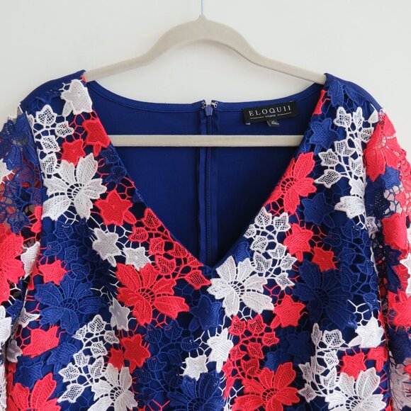 ELOQUII STUDIO Red White Blue Lace Overlay Sheath Dress Evening - Size US 14 - Picture 6 of 16